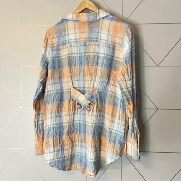 Soft Surroundings Crepe 100% Linen Plaid Button Up Shirt - Picture 4 of 10